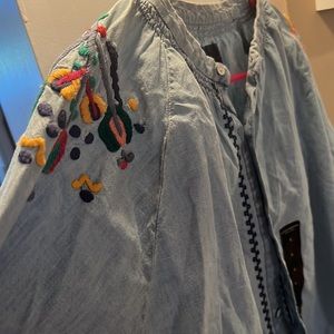 Lucky Brand Embroidered Denim Top